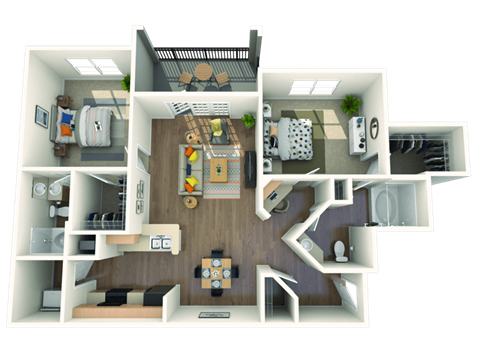 Floor plan for 2 beds, 2 baths, 1194 sqft